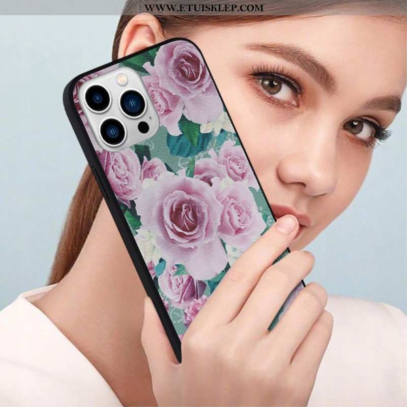 Etui do iPhone 14 Pro Kwiatowy Ze Sztucznej Skóry